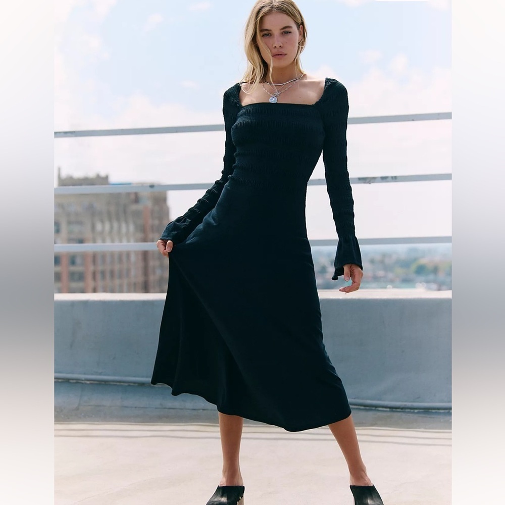 Free People Kiera Midi Dress in Black, NWT, size L
